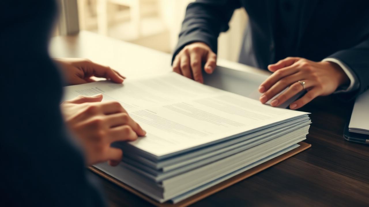 Regulatory professional assembling a submission dossier at a desk