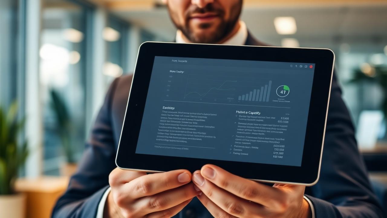 Professional reviewing their capability record on a tablet in an office